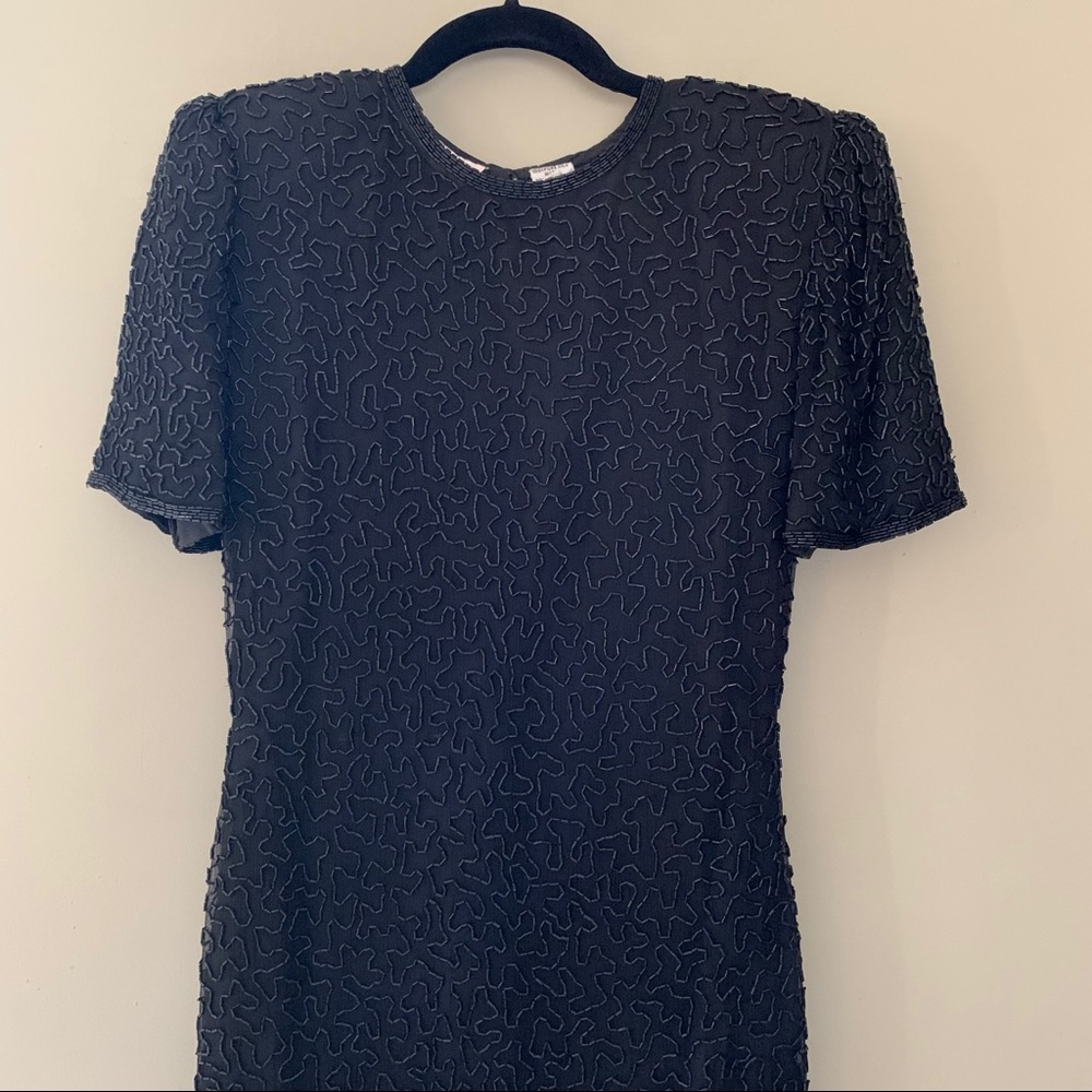Vintage Laurence Kazar Black Beaded Dress Sz Small - Picture 1 of 11